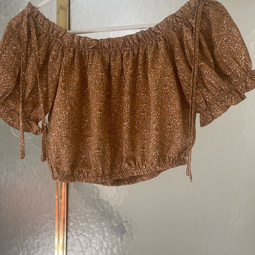 Altar'd State Brown Floral Off-Shoulder Blouse